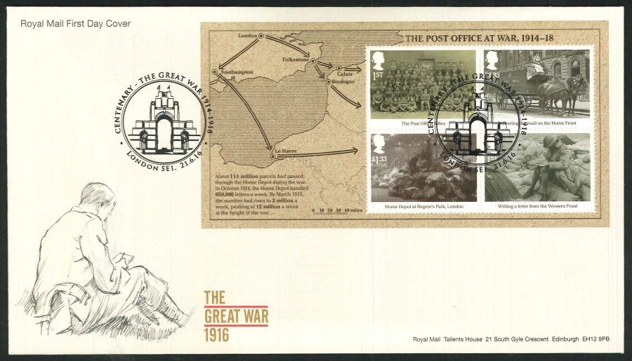 2016 - The Great War 1916, Minisheet First Day Cover, London SE1 Postmark - Click Image to Close